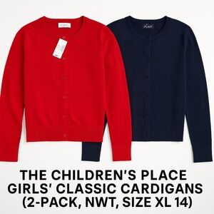 BUNDLE The Children’s Place Girls’ Classic Cardigans (2-Pack, NWT, Size XL 14)